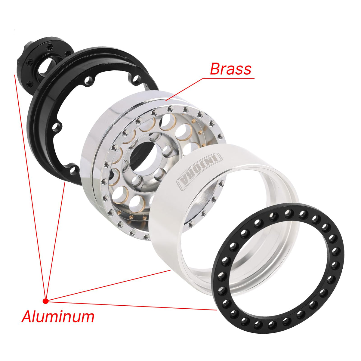 INJORA 1.9-inch beadlock wheel silver top view highlights deep-dish design for grip