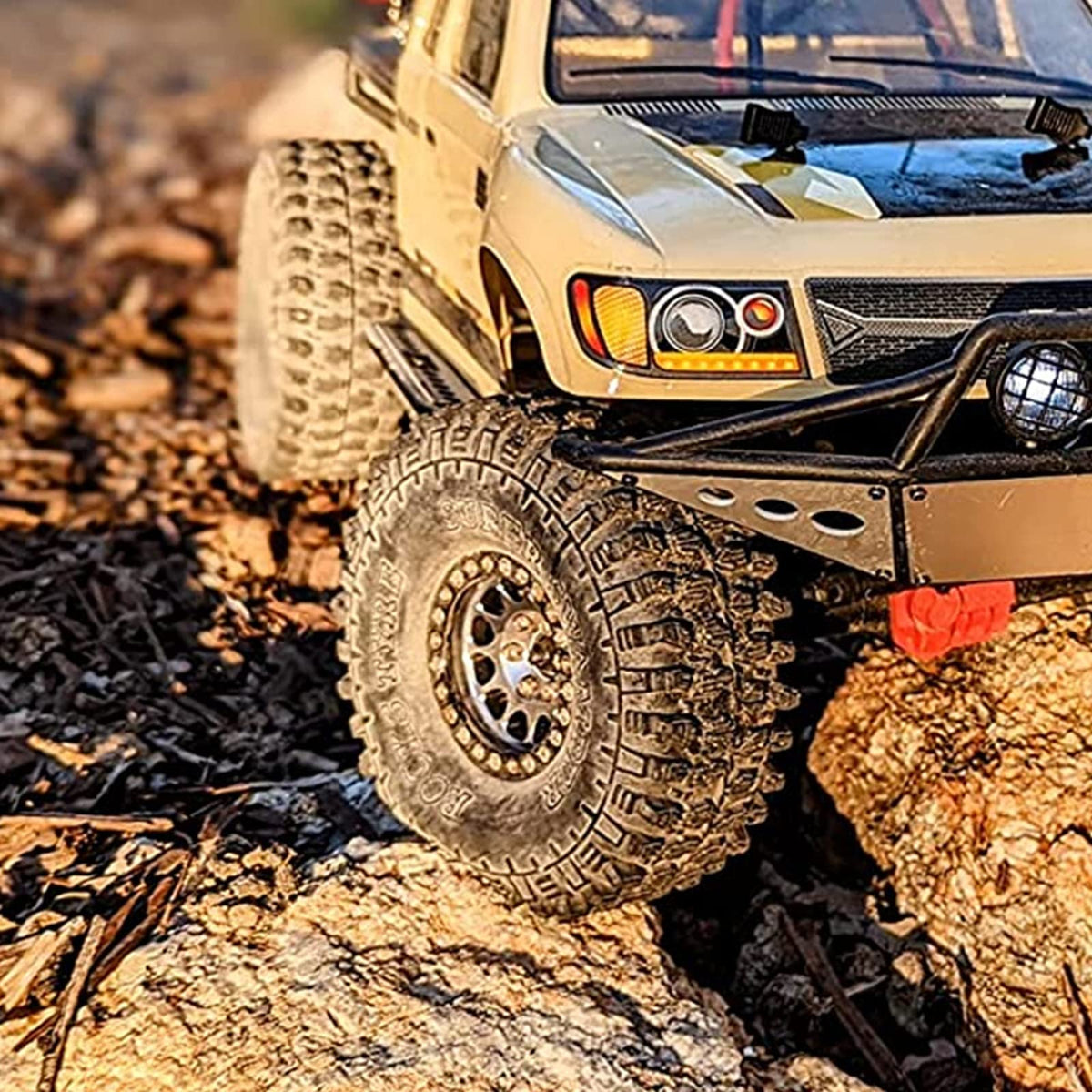 Premium rubber in INJORA 1.9-inch tires enhances durability for tough terrains.