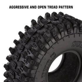 INJORA 1.9-inch tires with open tread pattern for maximum grip on trails.