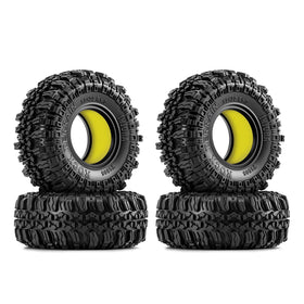 INJORA 1.0-inch rock terrain tire close-up showing aggressive tread for reliable grip