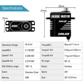 INJORA 11KG coreless servo metal gear closeup highlights durable gearing
