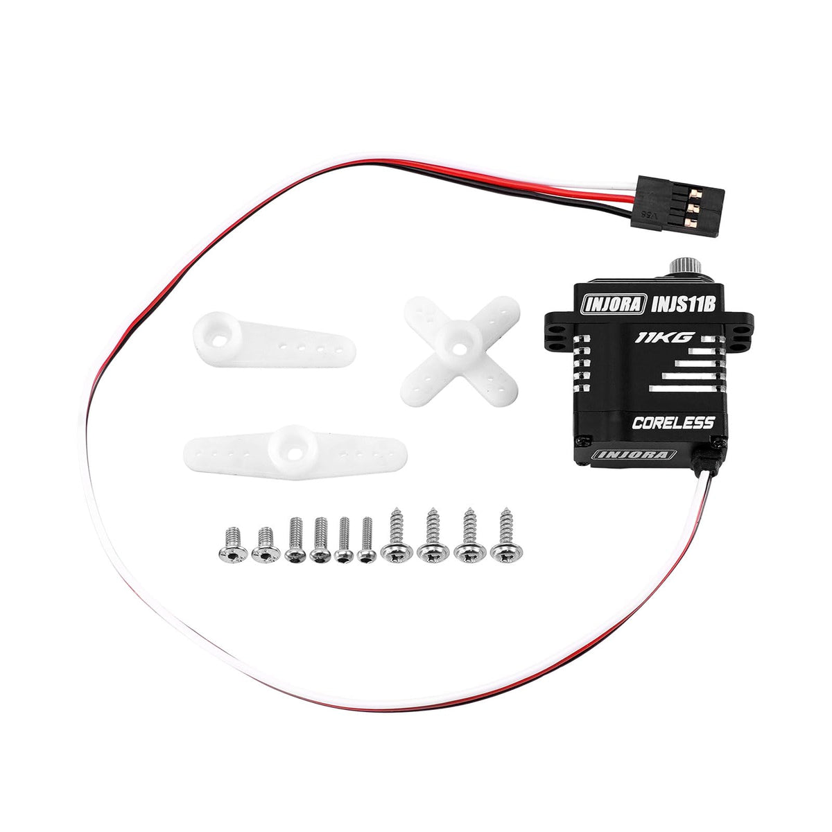 INJORA 11KG coreless servo side-exit mount enables compact RC crawler installs