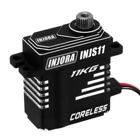 INJORA 11KG coreless servo with side wire exit for cleaner wiring.