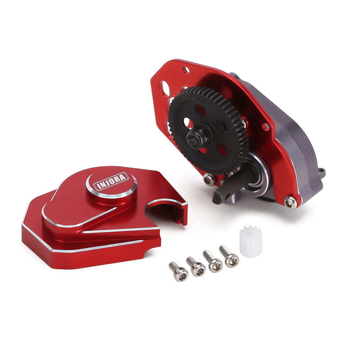 INJORA 16g complete gearbox for Axial SCX24 boosts durability with red finish.