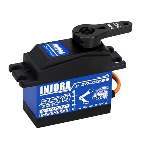 INJORA 35kg brushless servo side view showing heat-dissipation design for precise RC steering.