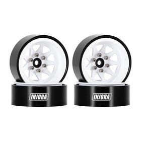 INJORA beadlock wheel with -4.05mm offset in white, durable stamped steel for RC crawlers.