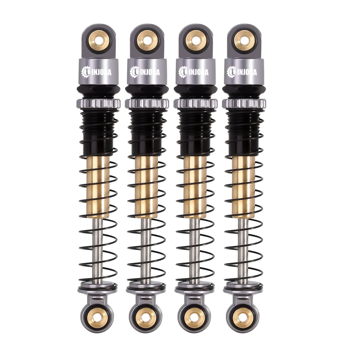 INJORA 43mm aluminum shocks front view for enhanced stability on 1/24 RC crawlers.