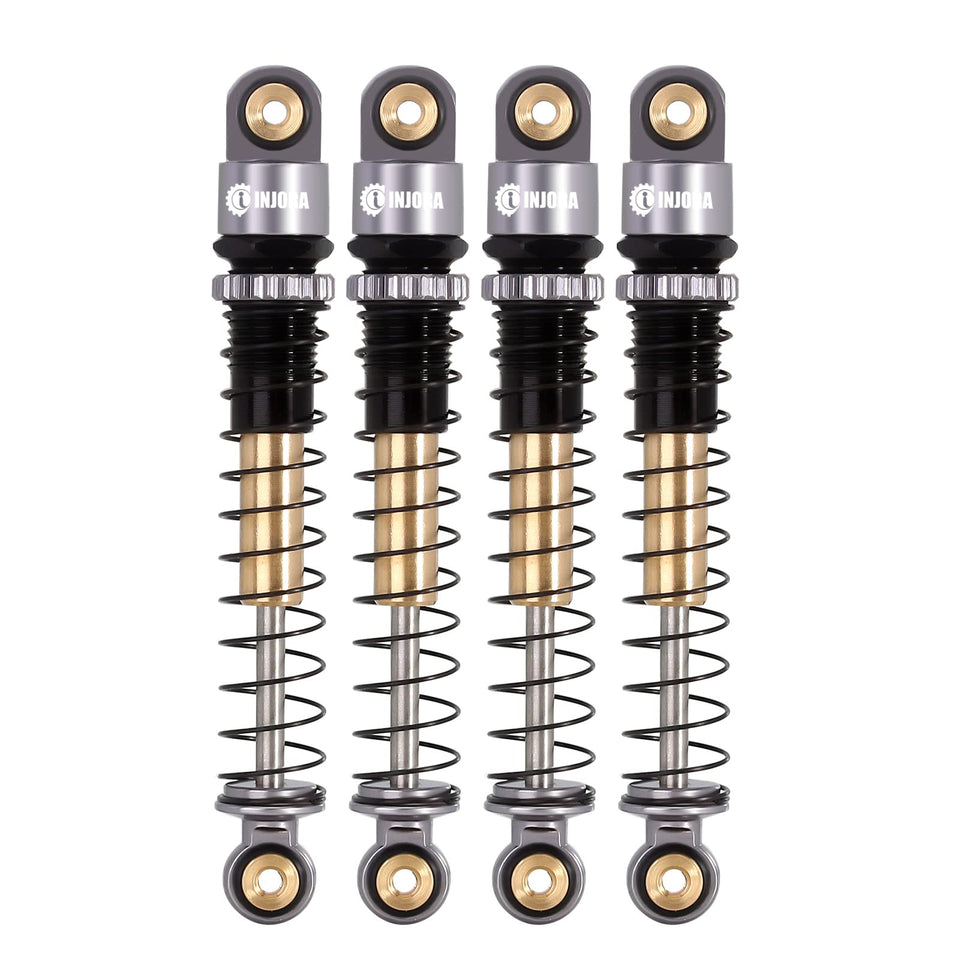 INJORA 43mm aluminum shocks front view for enhanced stability on 1/24 RC crawlers.