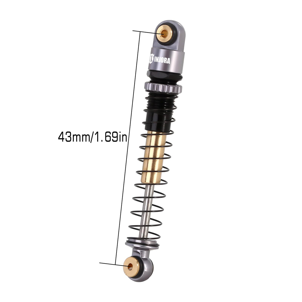 INJORA 43mm aluminum shocks side view improves handling on rugged terrain.