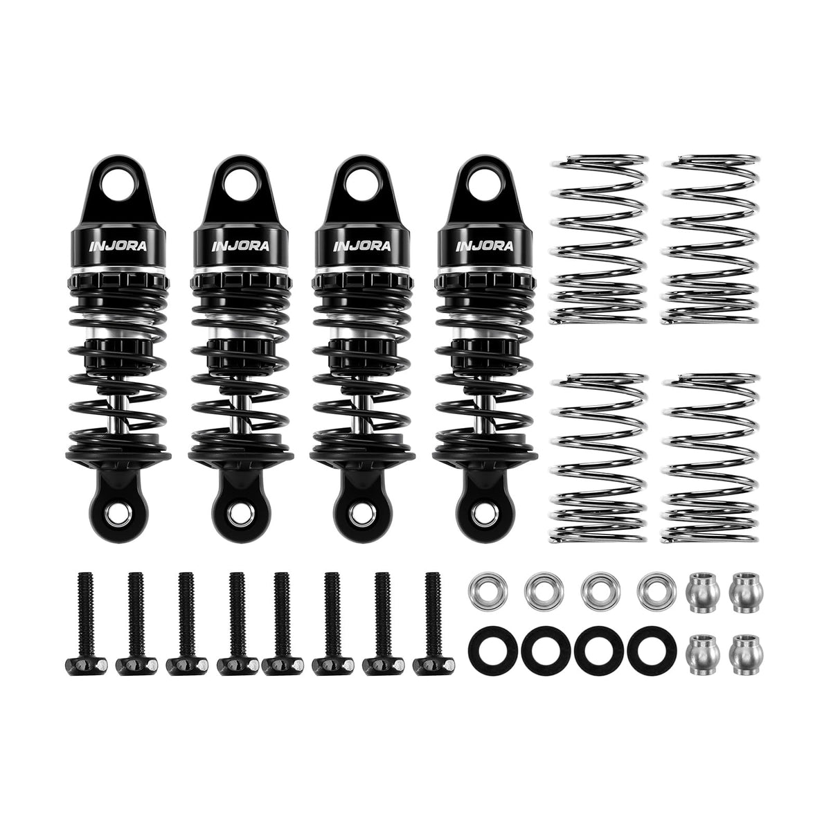 INJORA 45mm oil shocks body closeup highlighting CNC aluminum construction