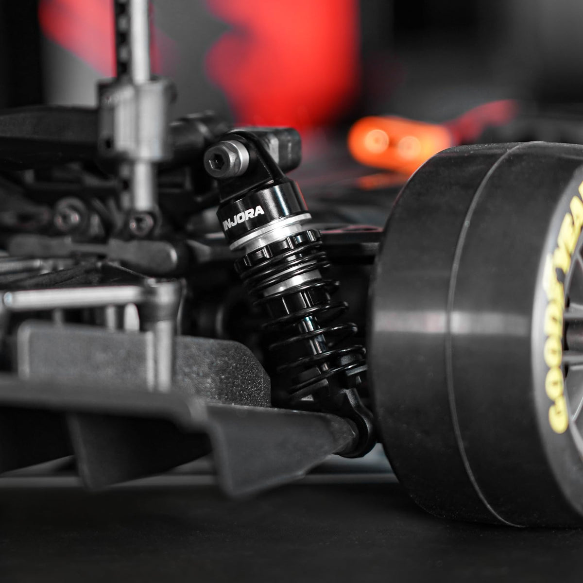INJORA 45mm oil shocks nylon bottom rod end closeup