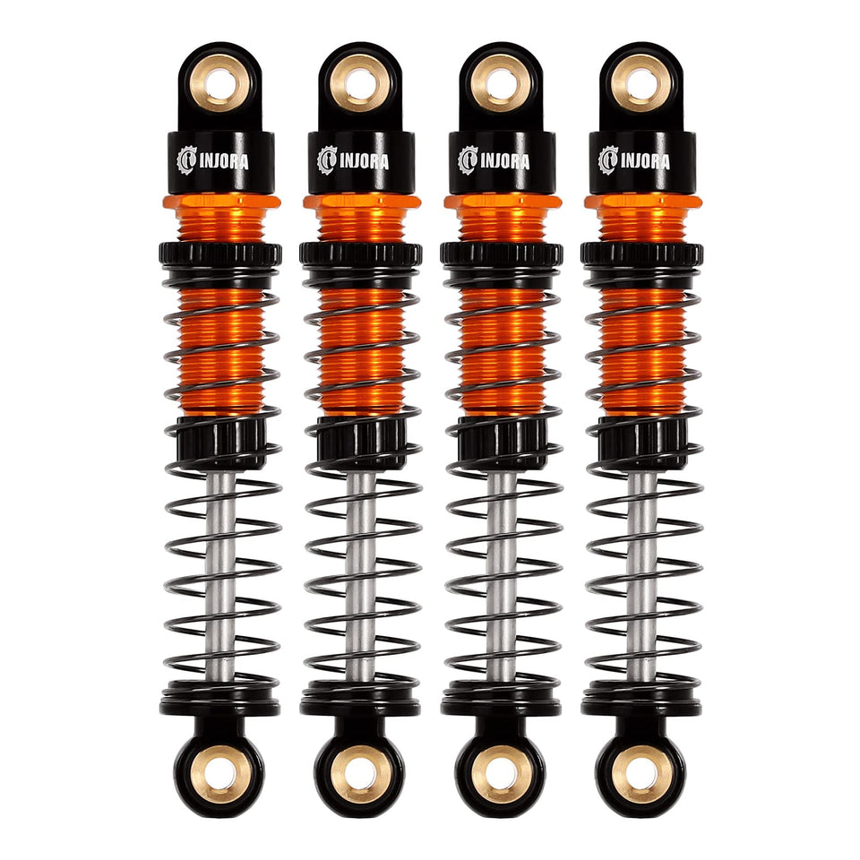INJORA 45mm shocks gold front view with easy preload adjustments on FCX24.