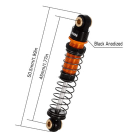 INJORA 45mm shocks gold side view showing aluminum threaded body.