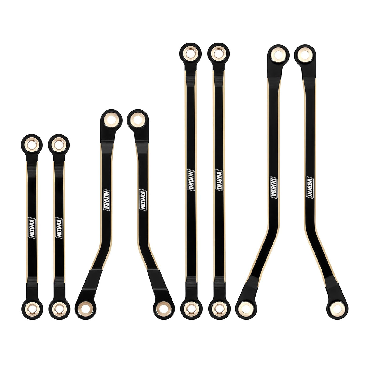 INJORA 46g brass high-clearance links for TRX4M improve trail clearance.