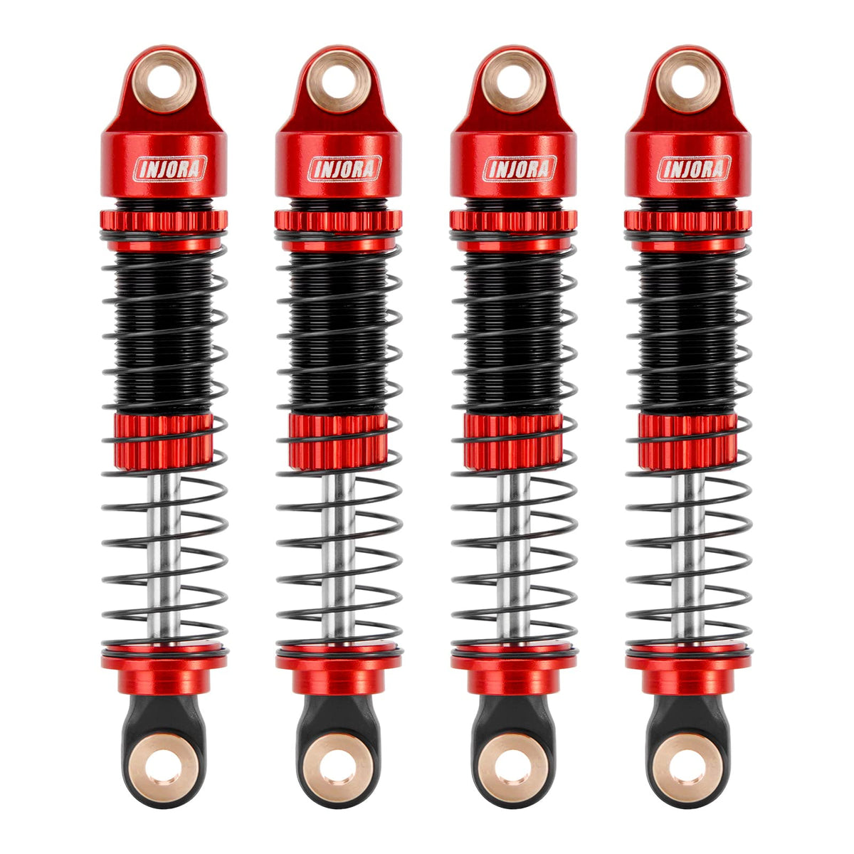 INJORA 53mm shocks for TRX4M in red, delivering smooth damping on rugged terrain
