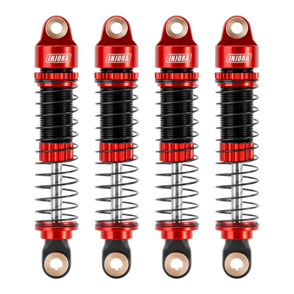 INJORA 53mm shocks for TRX4M in red, delivering smooth damping on rugged terrain