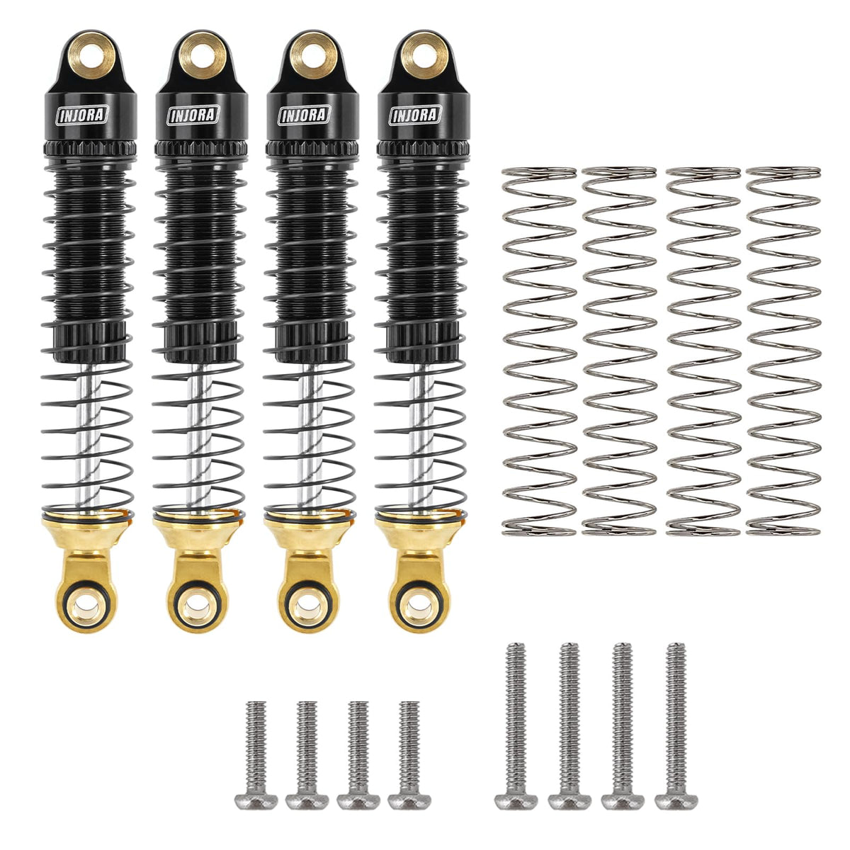 INJORA 59mm shocks closeup shows rugged aluminium damper for TRX4M stability.