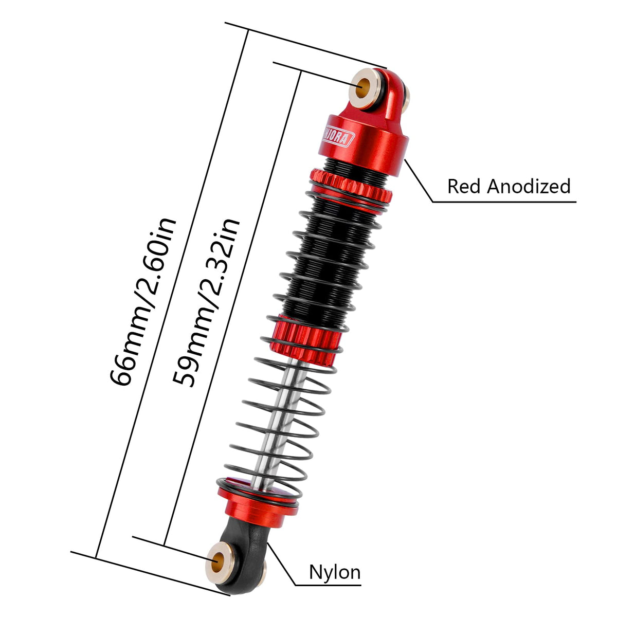 INJORA 59mm assembled kit shows dual spring system for customizable damping