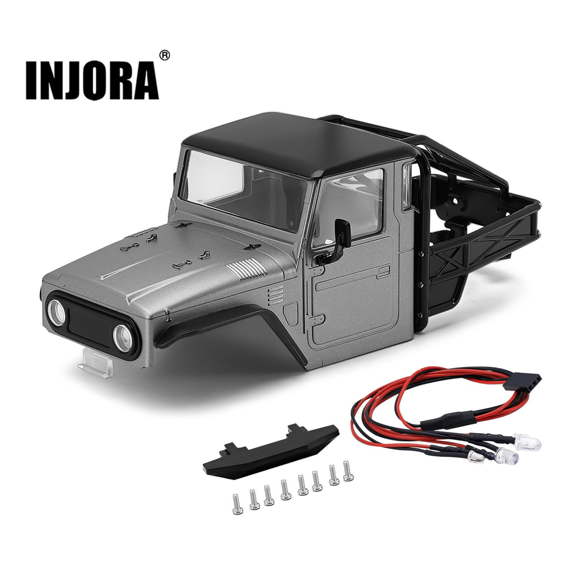 INJORA 87g IR40 shell grey on Defender Bronco chassis.