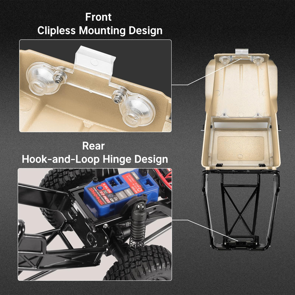 INJORA ABS hard body with rear cage for a sturdy RC profile.