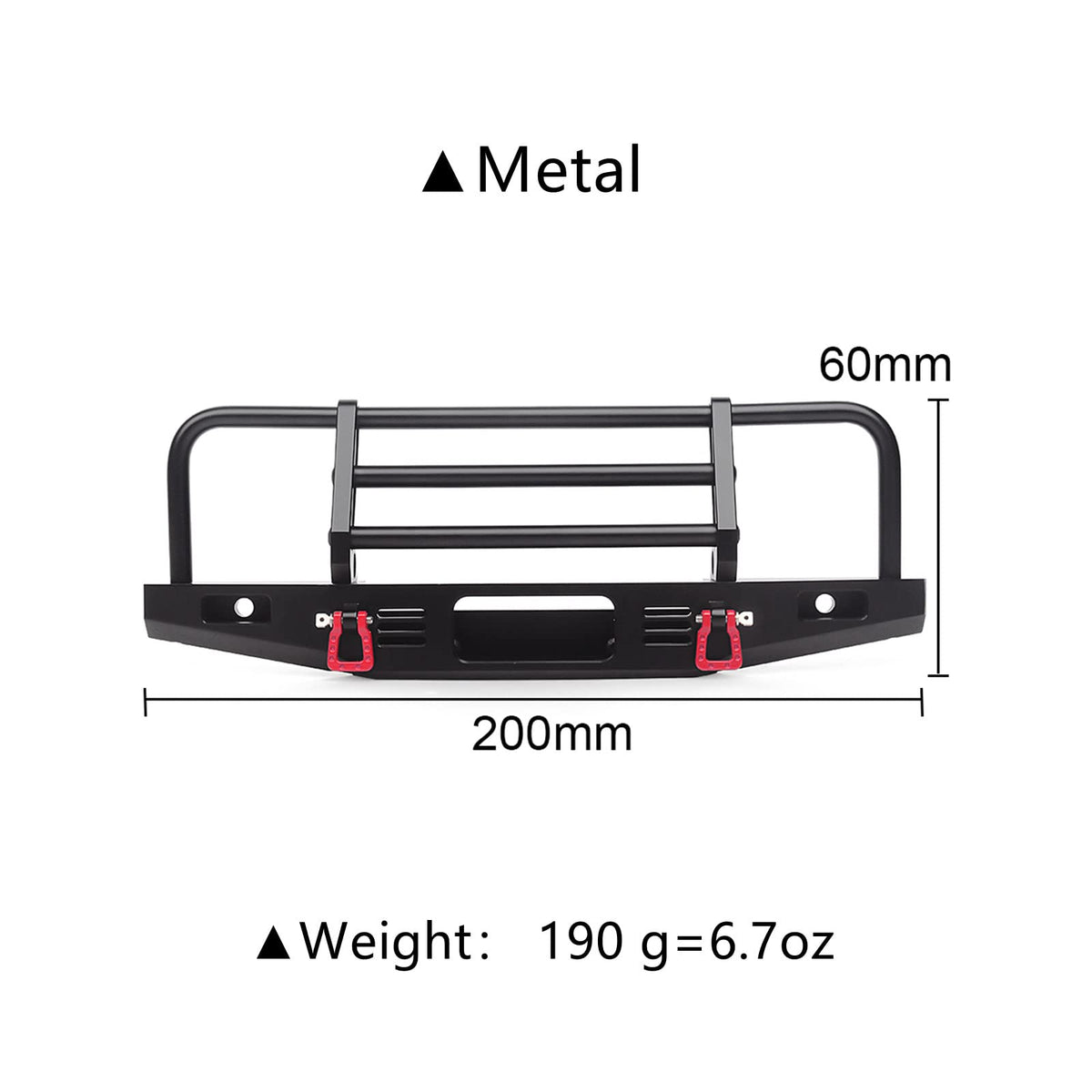Close-up of INJORA aluminum bumper showing rugged, lightweight construction.