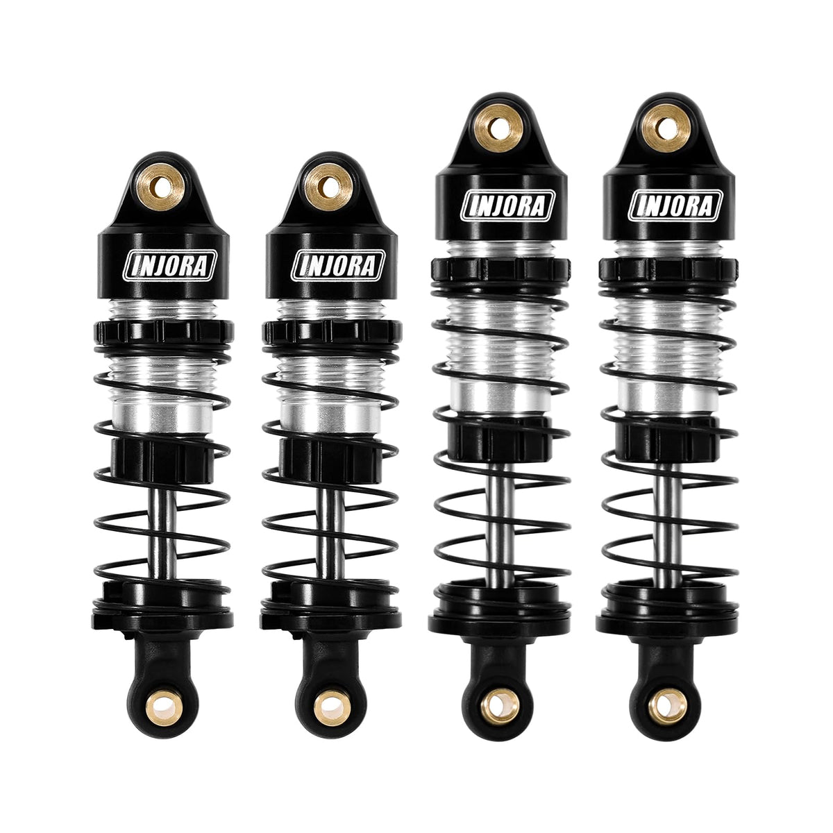 INJORA aluminum oil shocks front view for improved steering control.