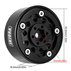 INJORA aluminium wheel close-up reveals precise CNC machining and premium finish.