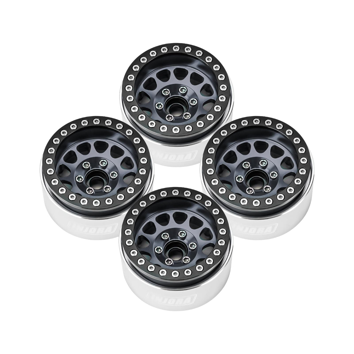 INJORA beadlock wheel in black and gray finish.