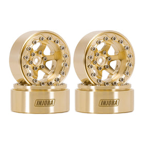 INJORA brass beadlock wheel 1.3-inch offset enhances aggressive stance for RC crawlers.