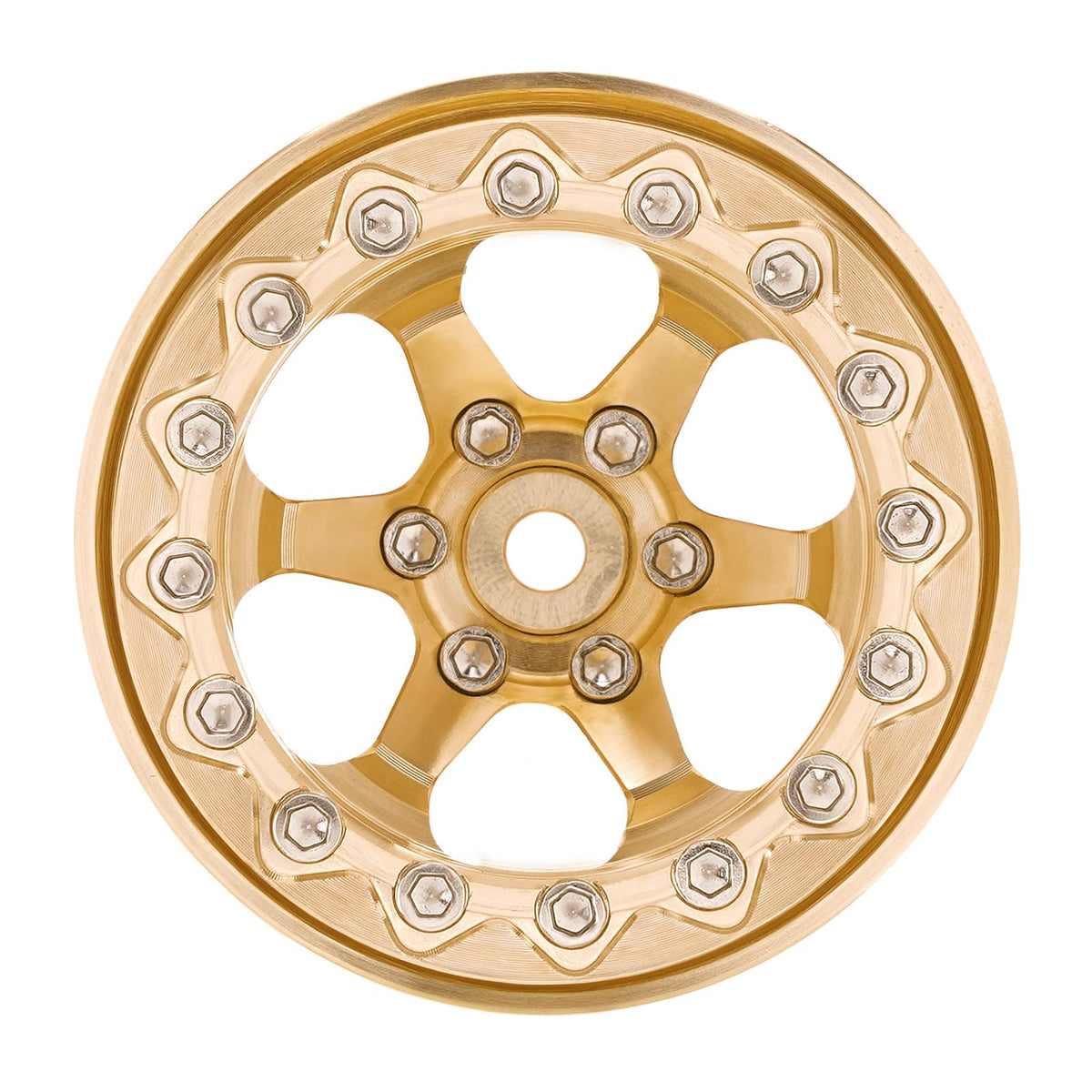 INJORA brass wheel hub 7 mm fits SCX24/TRX4M configurations for easy upgrade.