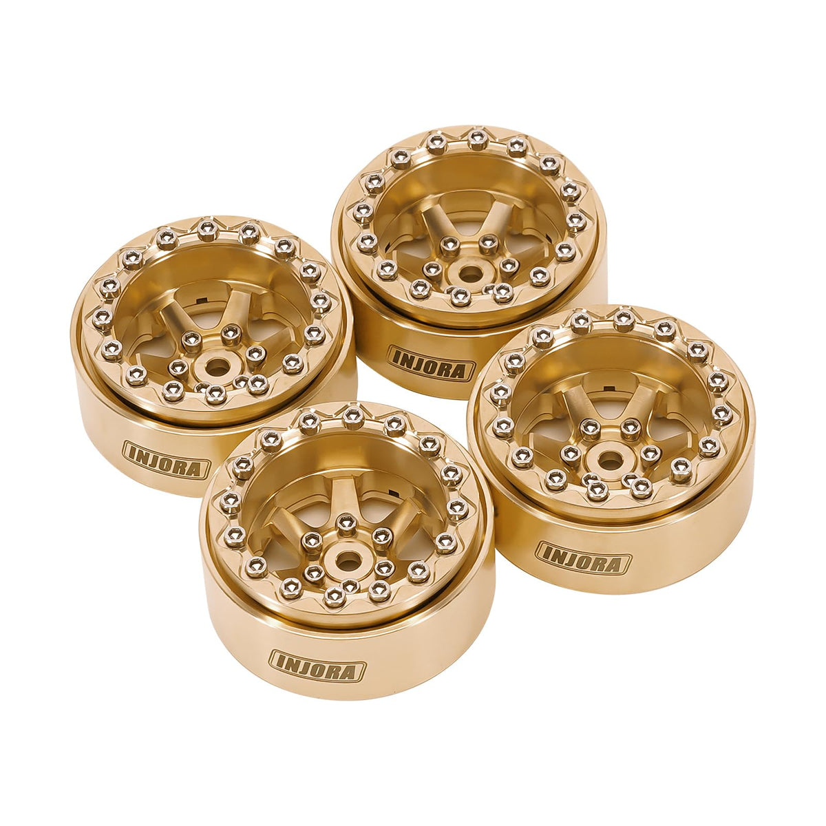 INJORA brass wheel upgrade combines durability and style for RC crawling.