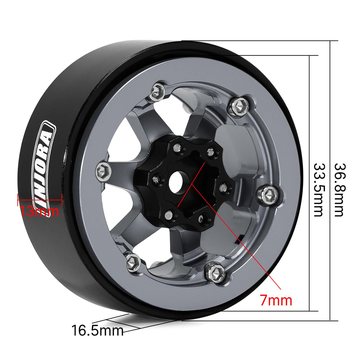 INJORA beadlock wheel offset 5-25mm grey enhances stability and control.