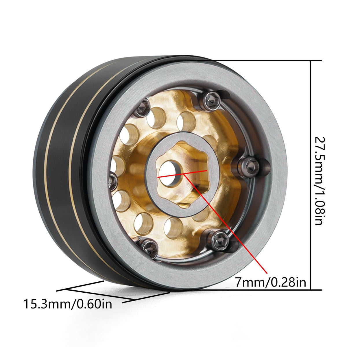 Brass-weighted INJORA rim enhances traction and balance on 1/24 and 1/18 crawlers.