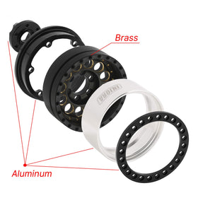 INJORA beadlock wheel rim deep-dish black enhances cornering and rugged style.