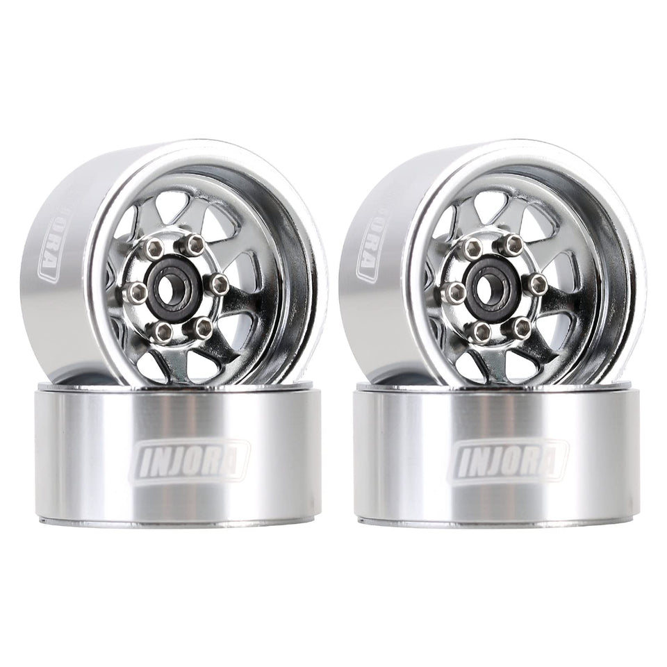 INJORA beadlock wheel front view with stamped steel finish for a realistic scale look.
