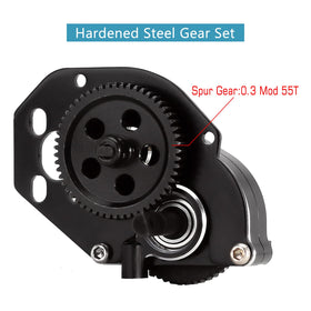 INJORA black anodized transmission housing resists wear on rugged trails