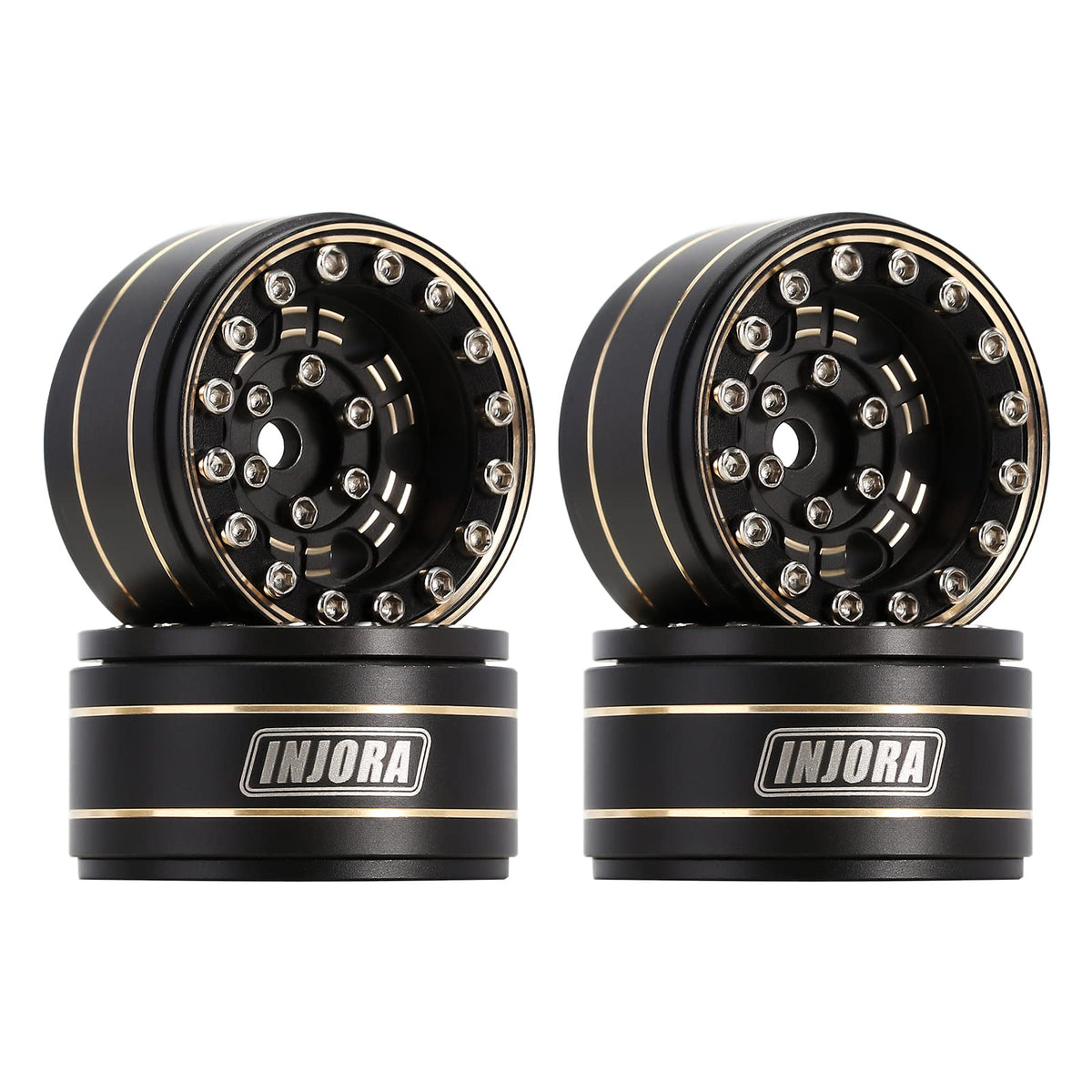 INJORA brass 1.0 beadlock wheel in brass finish enhances durability for 1/18 crawlers.