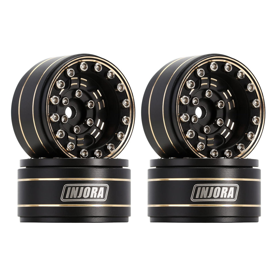 INJORA brass 1.0 beadlock wheel in brass finish enhances durability for 1/18 crawlers.