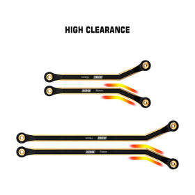 INJORA brass 4-links close-up highlights CNC precision and solid construction.