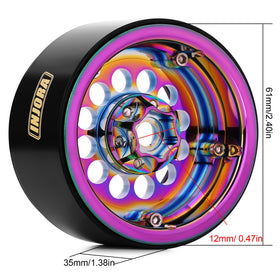 INJORA brass-aluminum rim closeup hub showing strong hub integration