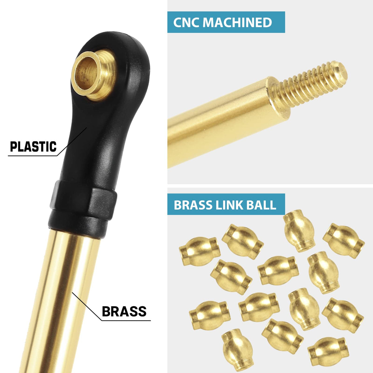 INJORA brass links provide anti-rollover stability with added weight for climbing.