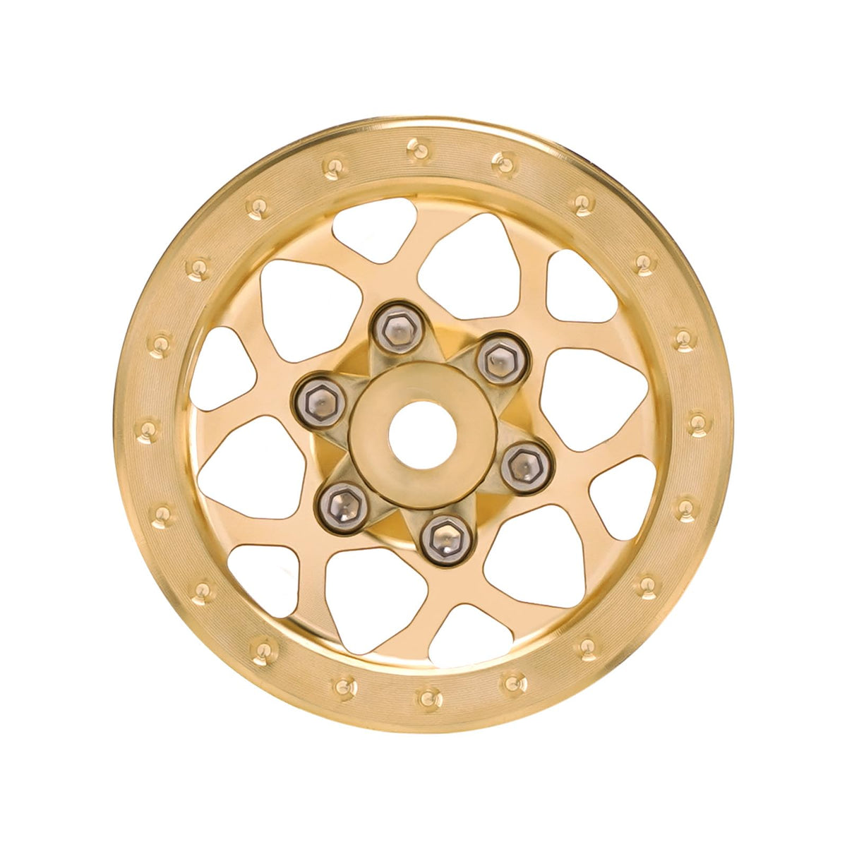 INJORA brass beadlock wheel lowers center of gravity for improved weight distribution.