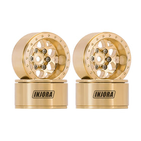 INJORA brass beadlock wheel with 4.7mm offset for a wider stance and enhanced stability.