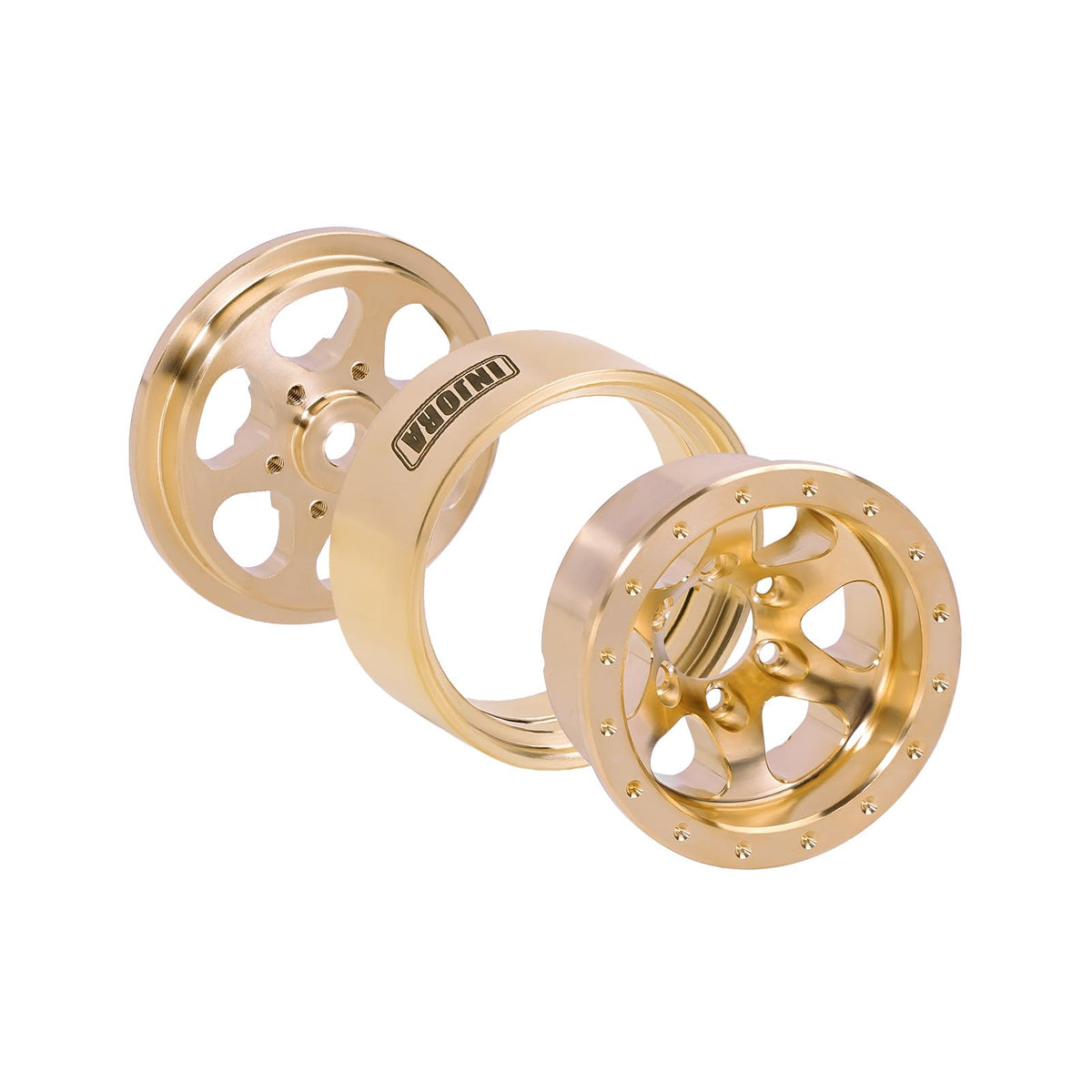 INJORA brass beadlock wheel side view showing durability