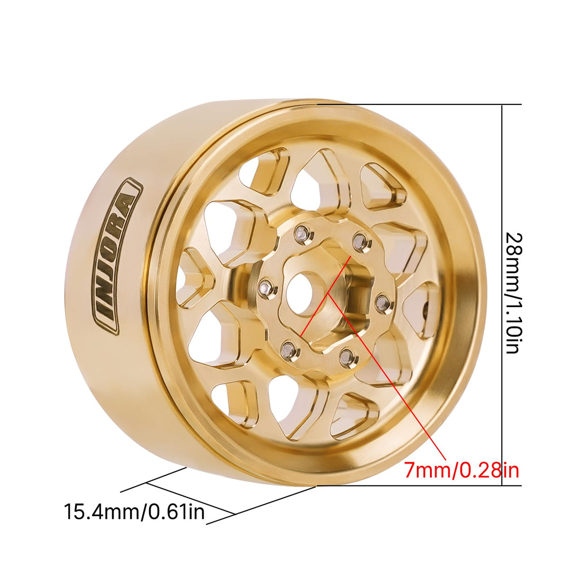 INJORA brass beadlock wheel offers compatibility with TRX4M, SCX24, and FCX24 models.