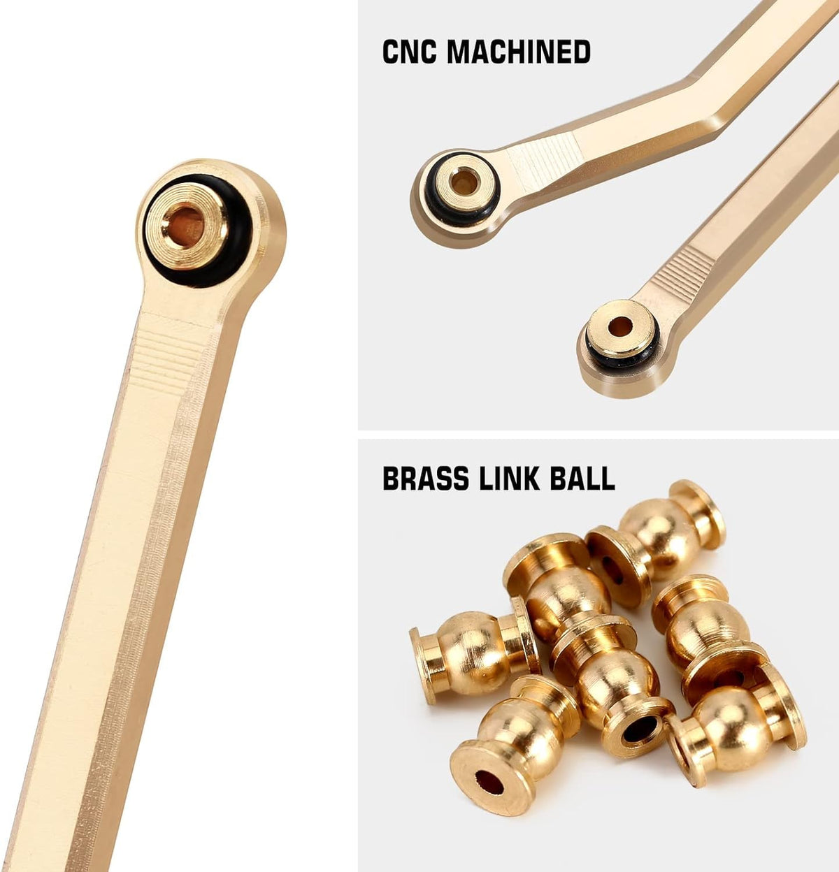 INJORA brass front-4-links fit 1/24 RC crawlers with 133.7 mm wheelbase.