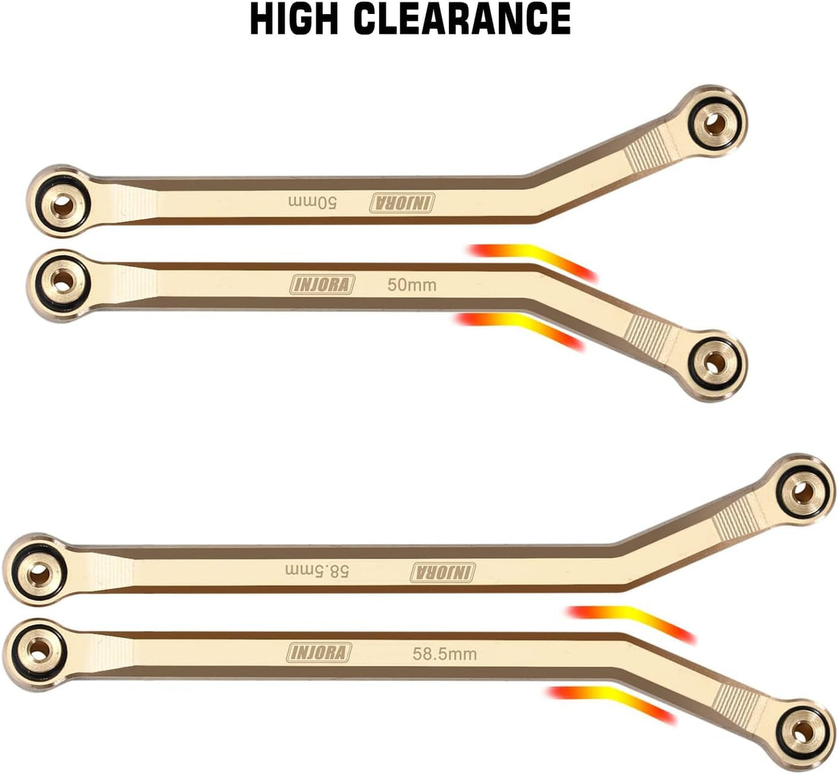 INJORA brass front-4-links with logo engraving for durability and style.