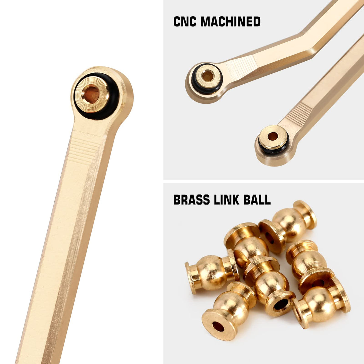 Brass front links close up showing added clearance for steep climbs