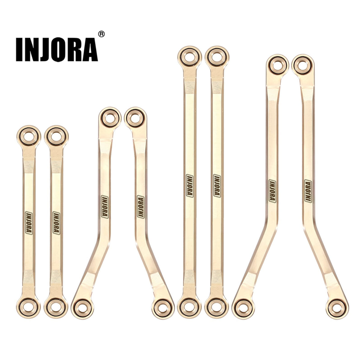 INJORA brass high clearance chassis links set side profile improves approach angles and rigidity