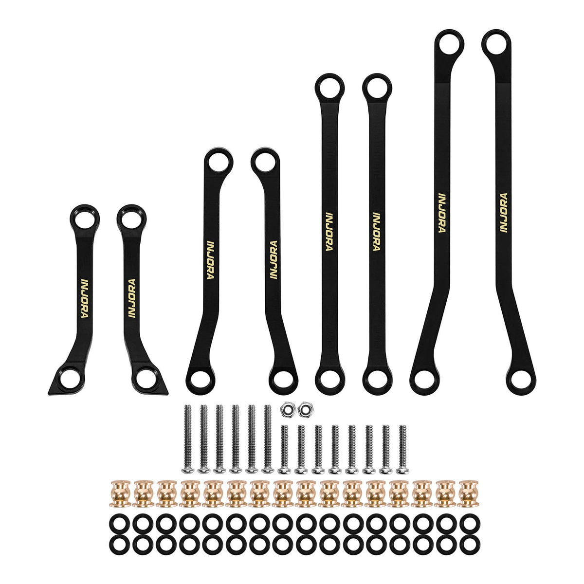 INJORA brass high-clearance links black coating finish adds corrosion resistance and sleek appearance